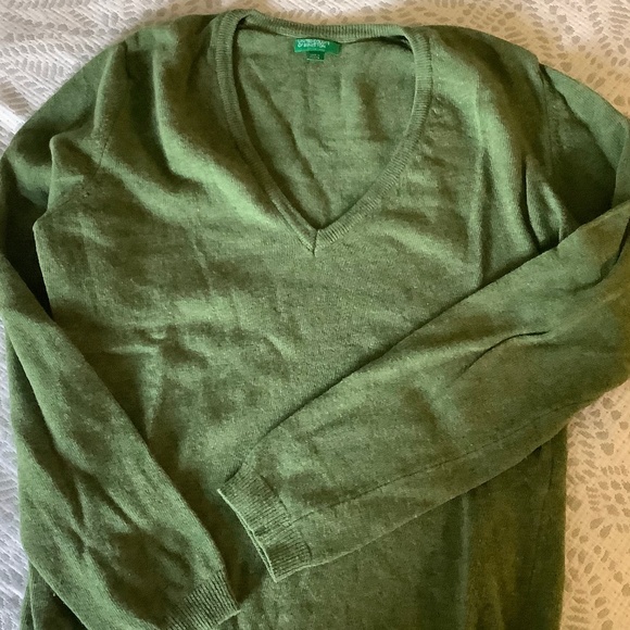 Green Wool Benetton V-neck Sweater M - Picture 4 of 5
